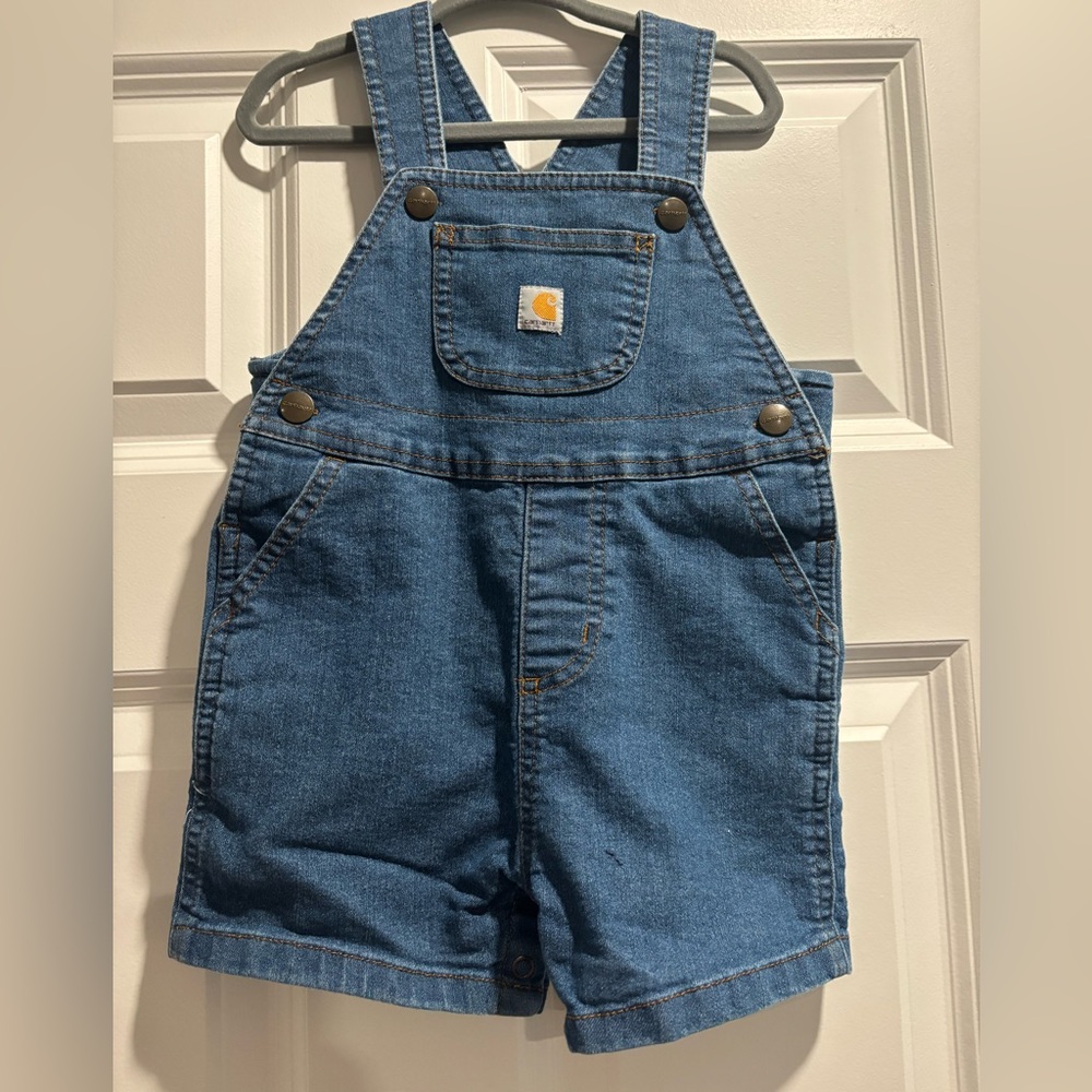 NWOT Carhartt Baby Blue Denim Short Overalls - 24 months